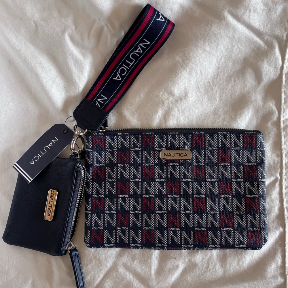 Nautica Navy and Red Logo Wristlet with Card/Coin Holder